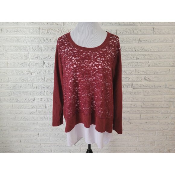 Simply Vera Wang Women Sweater 2X Plus Pullover Long Sleeve Brown Crochet BRO4E - Picture 1 of 9